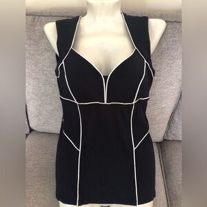 Cache Navy Blue Bustier Tank Top with White Piping. Size XS